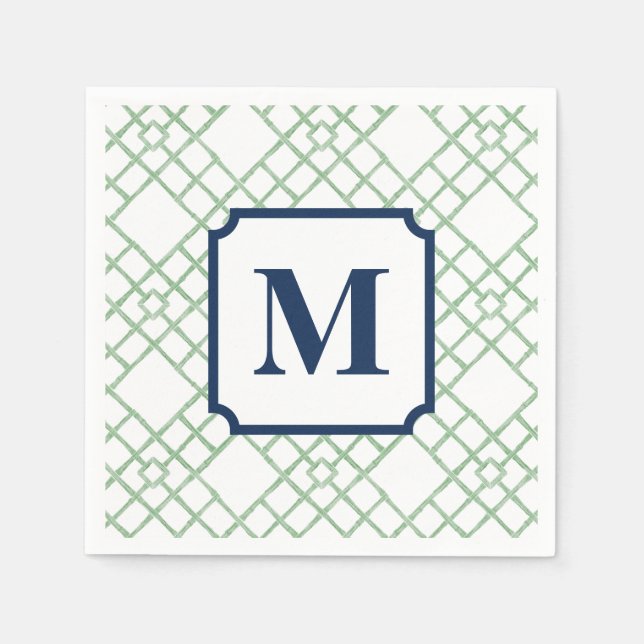 Personalisiertes grünes Gitter-Monogramm  Serviette (Vorderseite)