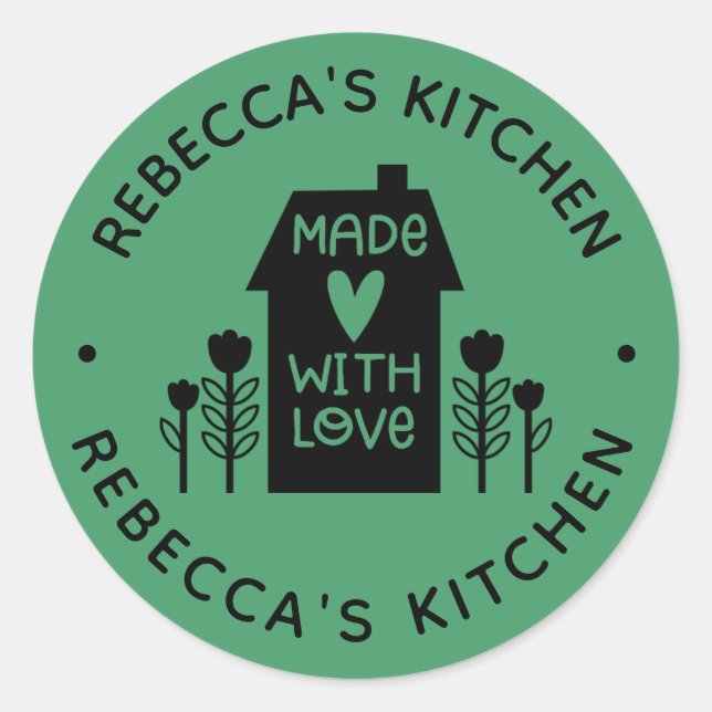 Personalisiertes Grünes Haus mit Liebe Runder Aufkleber (Vorderseite)