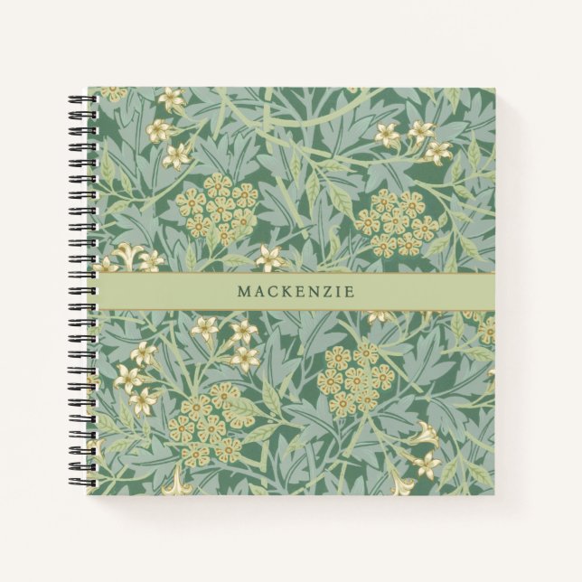Personalisiertes grünes Jasmin-Blumenmuster Notizbuch (Vorderseite)