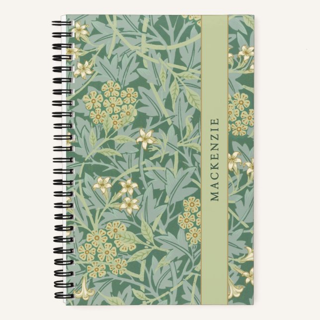 Personalisiertes grünes Jasmin-Blumenmuster Notizbuch (Vorderseite)
