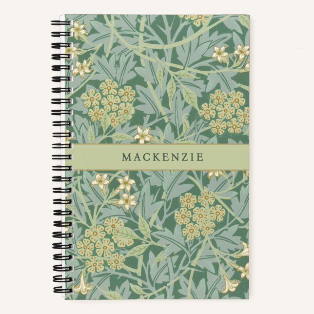 Personalisiertes grünes Jasmin-Blumenmuster Notizbuch (Vorderseite)