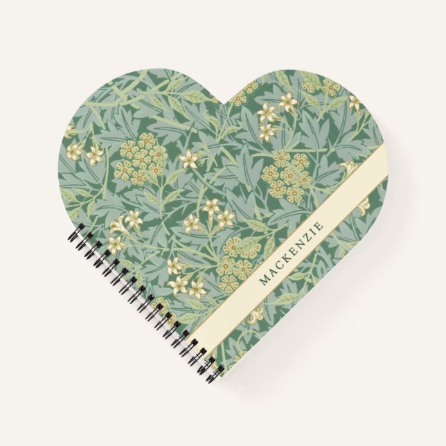 Personalisiertes grünes Jasmin-Blumenmuster Notizbuch (Vorderseite)