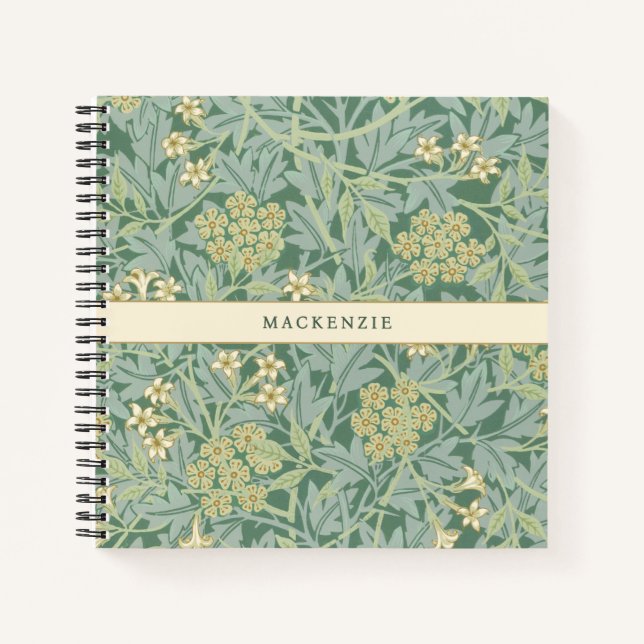 Personalisiertes grünes Jasmin-Blumenmuster Notizbuch (Vorderseite)