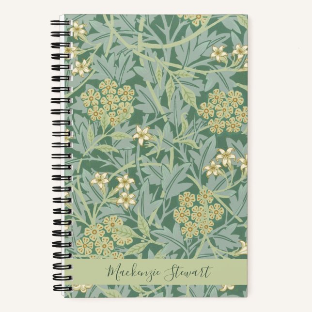 Personalisiertes grünes Jasmin-Blumenmuster Notizbuch (Vorderseite)