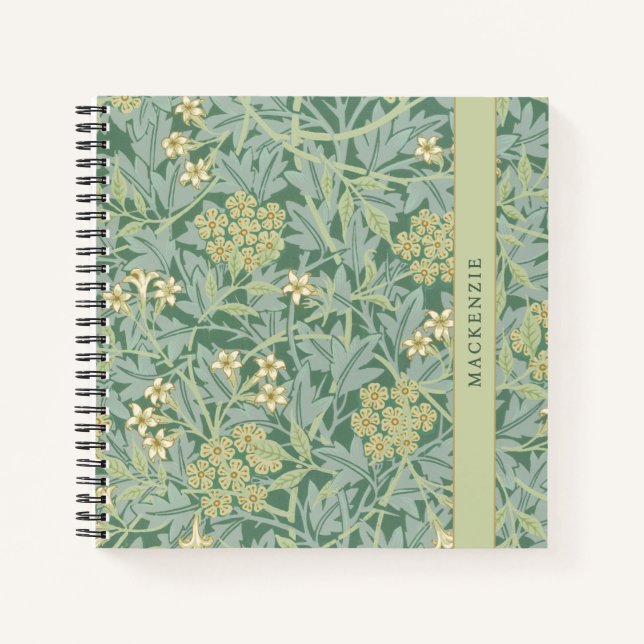 Personalisiertes grünes Jasmin-Blumenmuster Notizbuch (Vorderseite)