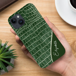 Personalisiertes grünes Krokodil iPhone 14 Hülle