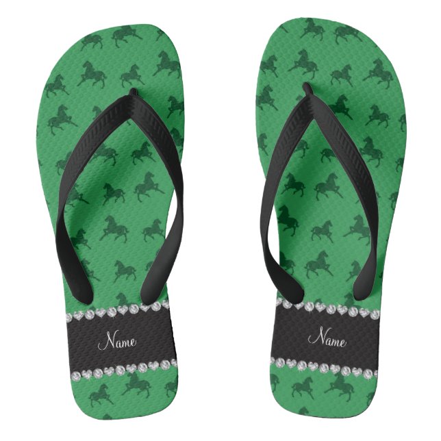 Personalisiertes grünes Pferdemuster Flip Flops (Fußbett)