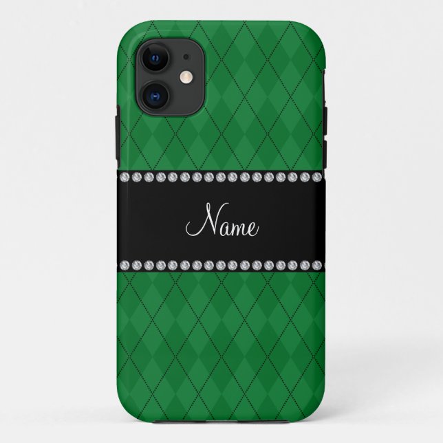 Personalisiertes grünes Rautennamensmuster Case-Mate iPhone Hülle (Rückseite)