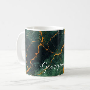 Personalisiertes Grünes und goldenes Waldmarmor Kaffeetasse