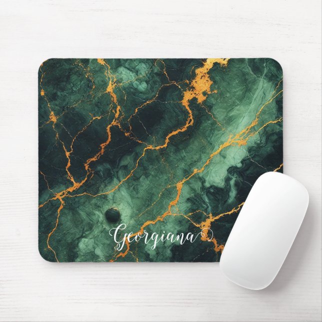 Personalisiertes Grünes und goldenes Waldmarmor Mousepad (Mit Mouse)