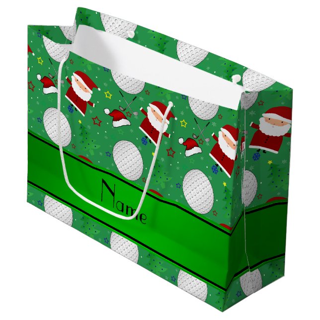 Personalisiertes grünes Weihnachtsnamensgolf Große Geschenktüte (Vorderseite Schrägansicht)