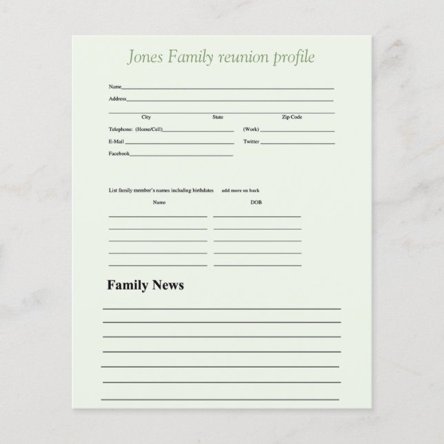 Personalisiertes Grünthema Familienprofil (Vorderseite)