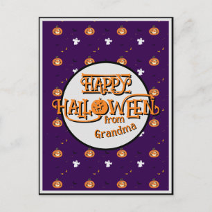 Personalisiertes gruseliges lila Halloween-Muster Feiertagspostkarte