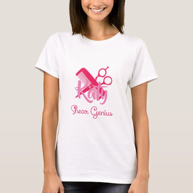 Personalisiertes Hairstylist-Schergenie T-Shirt (Vorderseite)