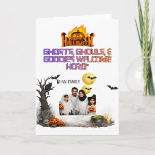 Personalisiertes Halloween-Familienfoto-Türschild  Karte