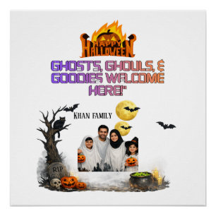 Personalisiertes Halloween-Familienfoto-Türschild  Poster