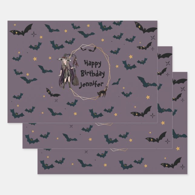 Personalisiertes Halloween-Fledermausmuster Geschenkpapier Set (Set)