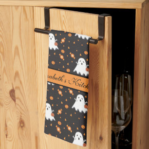 Personalisiertes Halloween-Ghost-Muster Schwarz Geschirrtuch