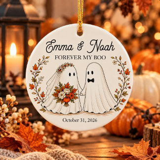 Personalisiertes Halloween-Paar Gespenst Keramik Ornament