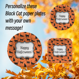 Personalisiertes Halloween-Party Orange Black Cat Pappteller