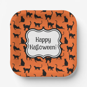 Personalisiertes Halloween-Party Orange Black Cat Pappteller