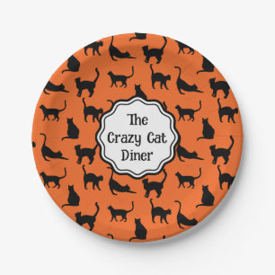 Personalisiertes Halloween-Party Orange Black Cat Pappteller