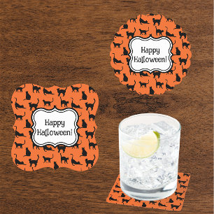 Personalisiertes Halloween-Party Orange Black Cat Untersetzer