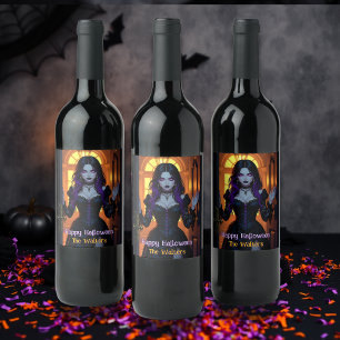 Personalisiertes Halloween, Schwarz und Lila Weinetikett