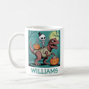 Personalisiertes Halloween Skeleton Riding Dinosau Kaffeetasse