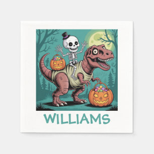 Personalisiertes Halloween Skeleton Riding Dinosau Serviette