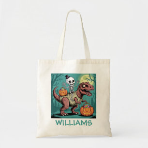 Personalisiertes Halloween-Skelett auf Dinosaurier Tragetasche