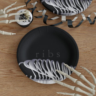 Personalisiertes Halloween Skeletter Ribs Schwarz- Pappteller