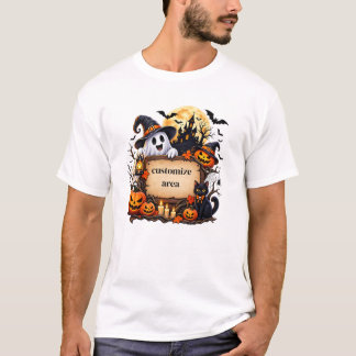 Personalisiertes Halloween Spukhaus Geist Kürbis T-Shirt