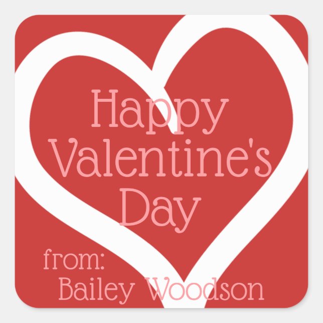 Personalisiertes, handGezeichnet Herz Valentine Quadratischer Aufkleber (Vorderseite)