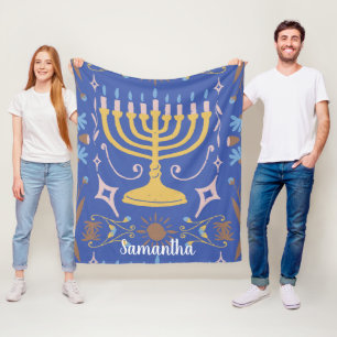 Personalisiertes Hanukkah-Muster Fleecedecke