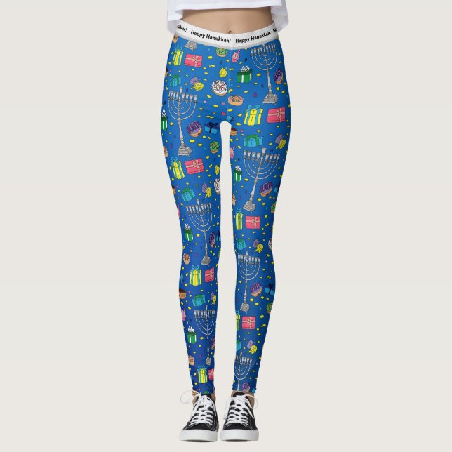Personalisiertes Hanukkah-Muster Leggings (Vorderseite)