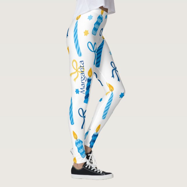 Personalisiertes Hanukkah Muster Niedlich Workout Leggings (Rechts)