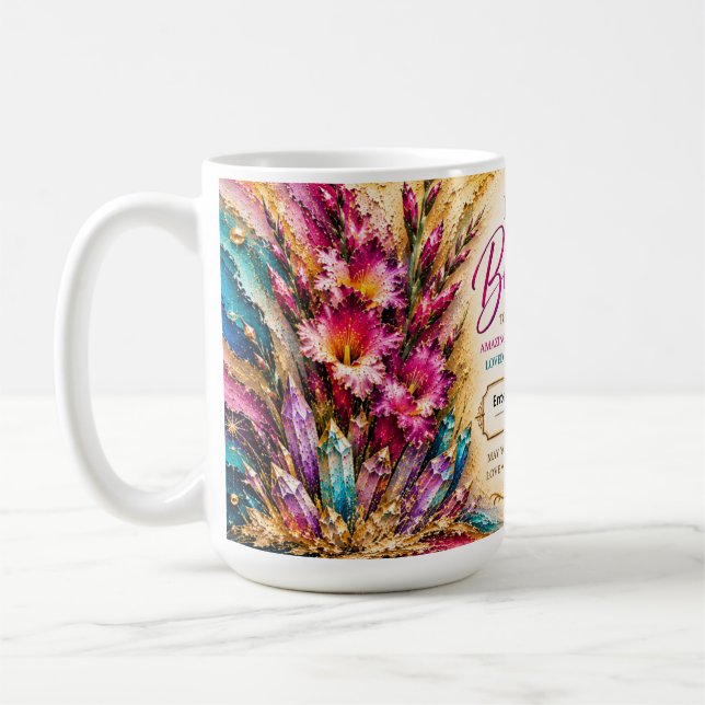 Personalisiertes Happy Birthday™ August-Geburtsblu Kaffeetasse (Links)