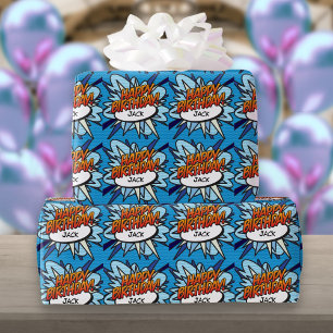 Personalisiertes HAPPY BIRTHDAY Comic Book Pop Art Geschenkpapier