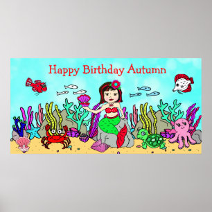 Personalisiertes Happy Birthday Meerjungfrau Poste Poster