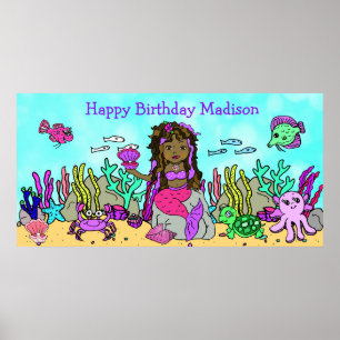 Personalisiertes Happy Birthday Meerjungfrau Poste Poster