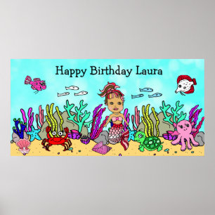 Personalisiertes Happy Birthday Meerjungfrau Poste Poster