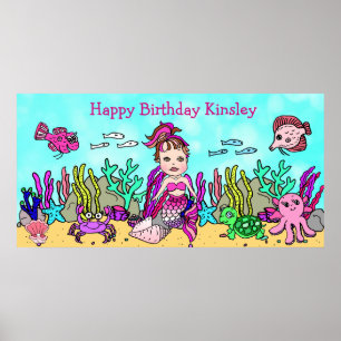 Personalisiertes Happy Birthday Meerjungfrau Poste Poster