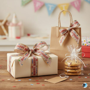 Personalisiertes Happy Birthday Party Favor Rot & Satinband