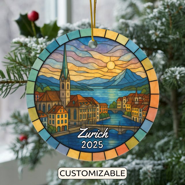 Personalisiertes Hartglas Zürich, Schweiz Keramik Ornament (Von Creator hochgeladen)