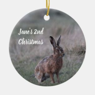 Personalisiertes Hasen-Foto-Weihnachtsbaumschmuck Keramik Ornament