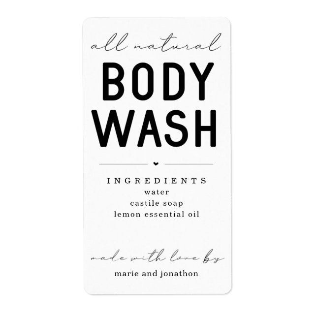 Personalisiertes, hausgemachte Body Wash Label (Vorne)