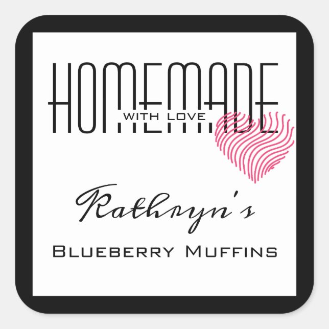 Personalisiertes "hausgemachte Liebe"-Weißetikett Quadratischer Aufkleber (Vorderseite)