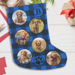 Personalisiertes Haustier Foto Collage Blau Karier Kleiner Weihnachtsstrumpf<br><div class="desc">Dekorieren Sie Ihre Zuhause und verwöhnen Sie Ihr Lieblingstier mit diesem niedlichen und lustigen Foto Collage und monogramm Weihnachtsfeier Strumpf in einem blauen und schwarzen Büffel Karo kariertes Design . 12 Fotos, 6 auf jeder Seite, für alle Ihre Jahre Lieblings-Fotos und Erinnerungen. Sie können ein Foto machen, um jeden Monat...</div>