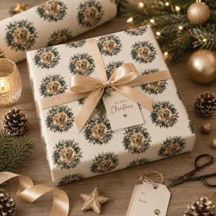 Personalisiertes Haustier-Foto-Weihnachts-Kranz-Ge Geschenkpapier
